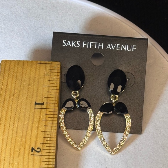 Glamorous Saks Fifth Avenue Black Crystal Statement Earrings 1.75in - Picture 5 of 6